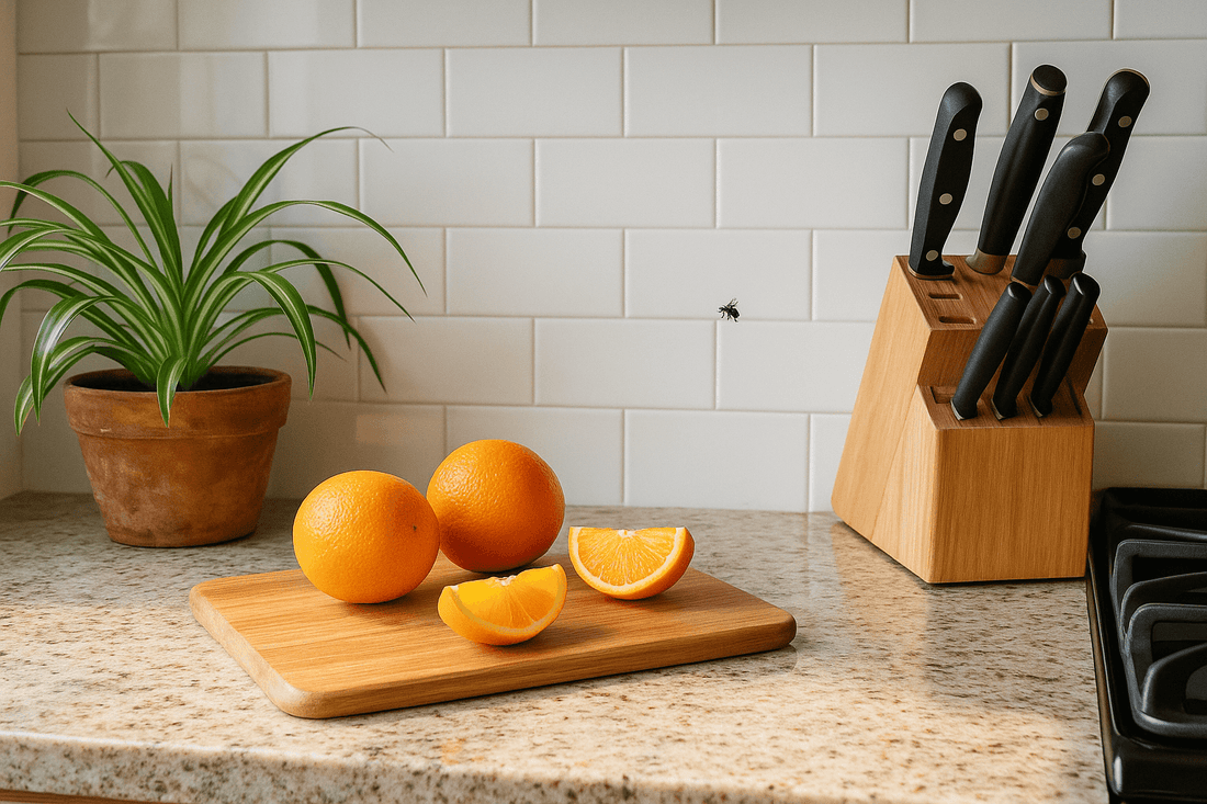 fly around fruits in kitchen