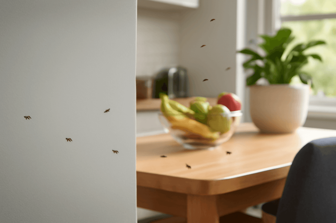 flies around fruits in the kitchen