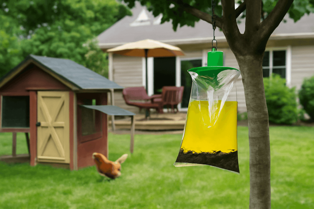 fly trap bag in courtyard