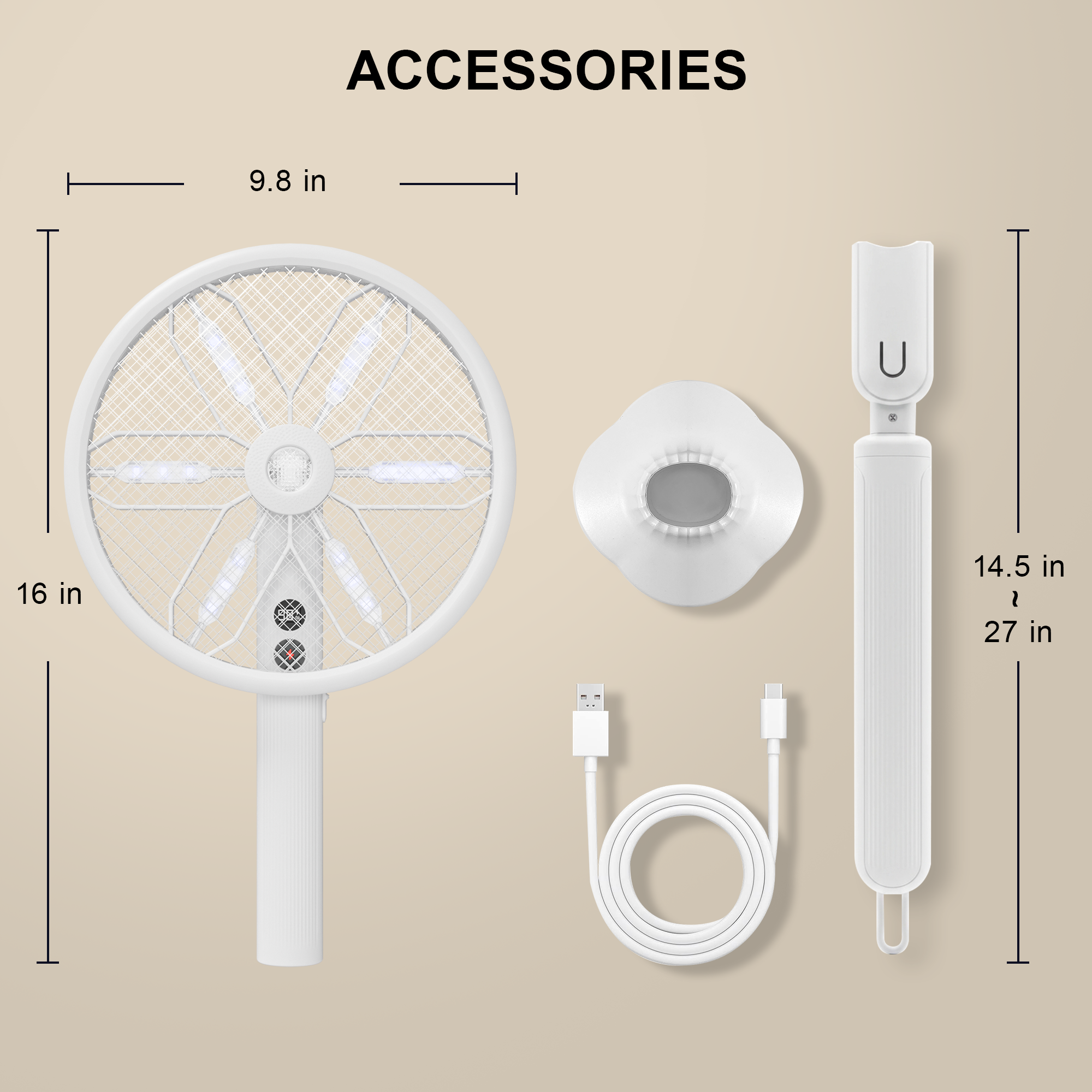 Rotating Head Electric Fly Swatter for Indoors with 16–40" Telescopic Handle, 4000V 2-in-1 UV USB Rechargeable Bug Zapper Indoor Outdoor, Fly Mosquito Zapper Killer Catcher Trap for Ceilings and Walls