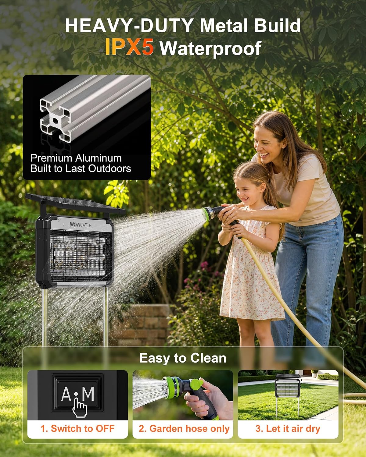 4500V Solar Bug Zapper Outdoor, 3 UV Tubes Mosquito Trap Rechargeable | IPX5 Waterproof, 5200 mAh, 1/2 Acre Coverage, Electric Fly Zapper, Cordless UV Bug Trap for Patio, Backyard, 11W Solar Panel