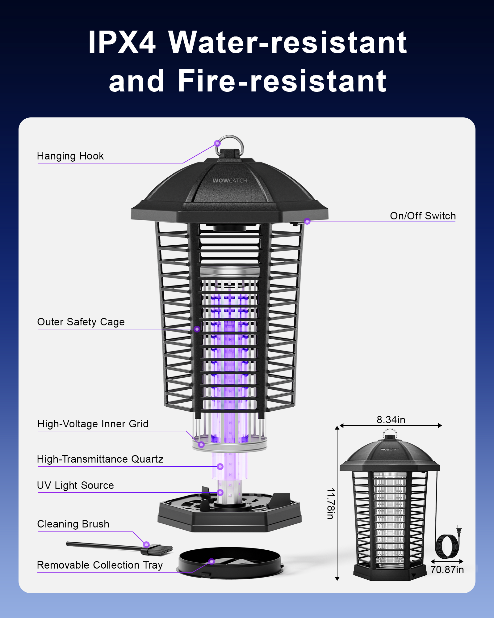 WowCatch Upgraded LED Bug Zapper Outdoor Indoor, Up to 50,000 Hours Lifespan (No Bulb Replacement), 4200V Powerful Mosquito Zapper, Electric Fly Trap Killer for Patio, Backyard, Home, Camping