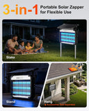 4500V Solar Bug Zapper Outdoor, 3 UV Tubes Mosquito Trap Rechargeable | IPX5 Waterproof, 5200 mAh, 1/2 Acre Coverage, Electric Fly Zapper, Cordless UV Bug Trap for Patio, Backyard, 11W Solar Panel