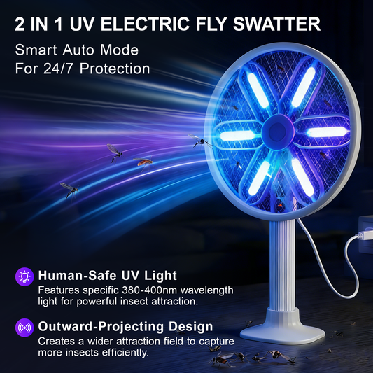 Rotating Head Electric Fly Swatter for Indoors with 16–40" Telescopic Handle, 4000V 2-in-1 UV USB Rechargeable Bug Zapper Indoor Outdoor, Fly Mosquito Zapper Killer Catcher Trap for Ceilings and Walls