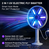 Rotating Head Electric Fly Swatter for Indoors with 16–40" Telescopic Handle, 4000V 2-in-1 UV USB Rechargeable Bug Zapper Indoor Outdoor, Fly Mosquito Zapper Killer Catcher Trap for Ceilings and Walls